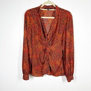VTG Chadwicks Orange and Red Twisted Front Long Sleeve Blouse 14